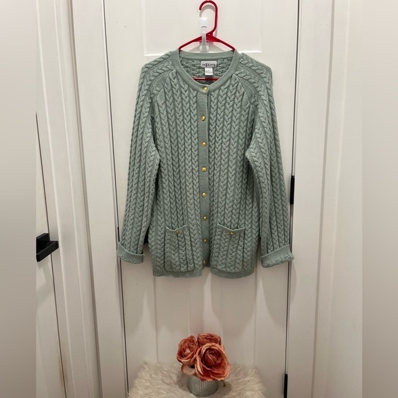 The Tog Shop Women’s Chunky Knit Cardigan Gold Button Up Green Size XL - Picture 1 of 8